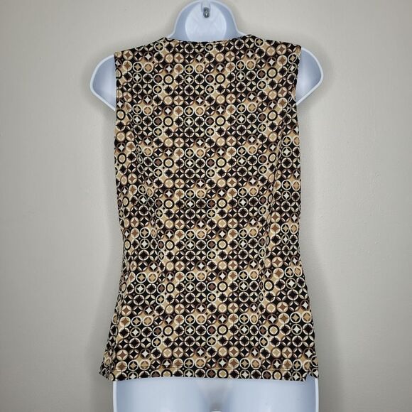 Vintage 90s y2k tan black abstract circle retro print cowel neck blouse medium p - Picture 2 of 5